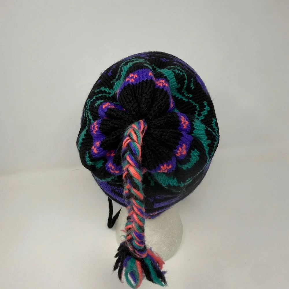 Hood Hats 100% Wool Peruvian Beanie Reindeer Fair Isle Earflap Hat Purple Size S